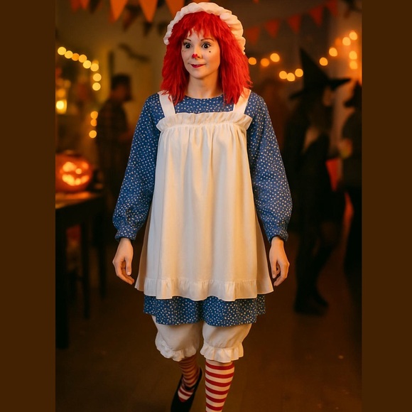 Dresses & Skirts - 2000 4PC RAGEDY ANN DITZY FLORAL DRESS BLOOMERS SOCKS & CAP W RED YARN WIG SZ L